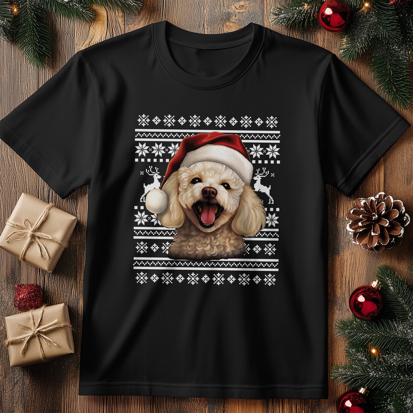 Poodle Dog Santa Hat T-Shirt - Furry