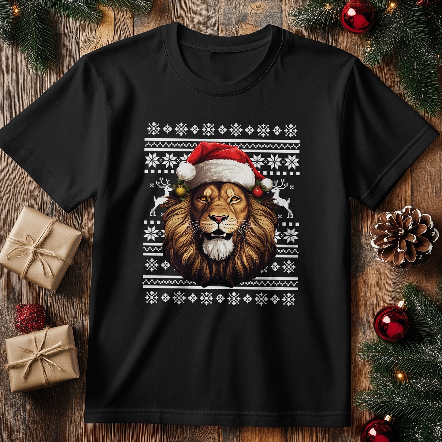 Lion Santa Hat T-shirt - Pawsitively