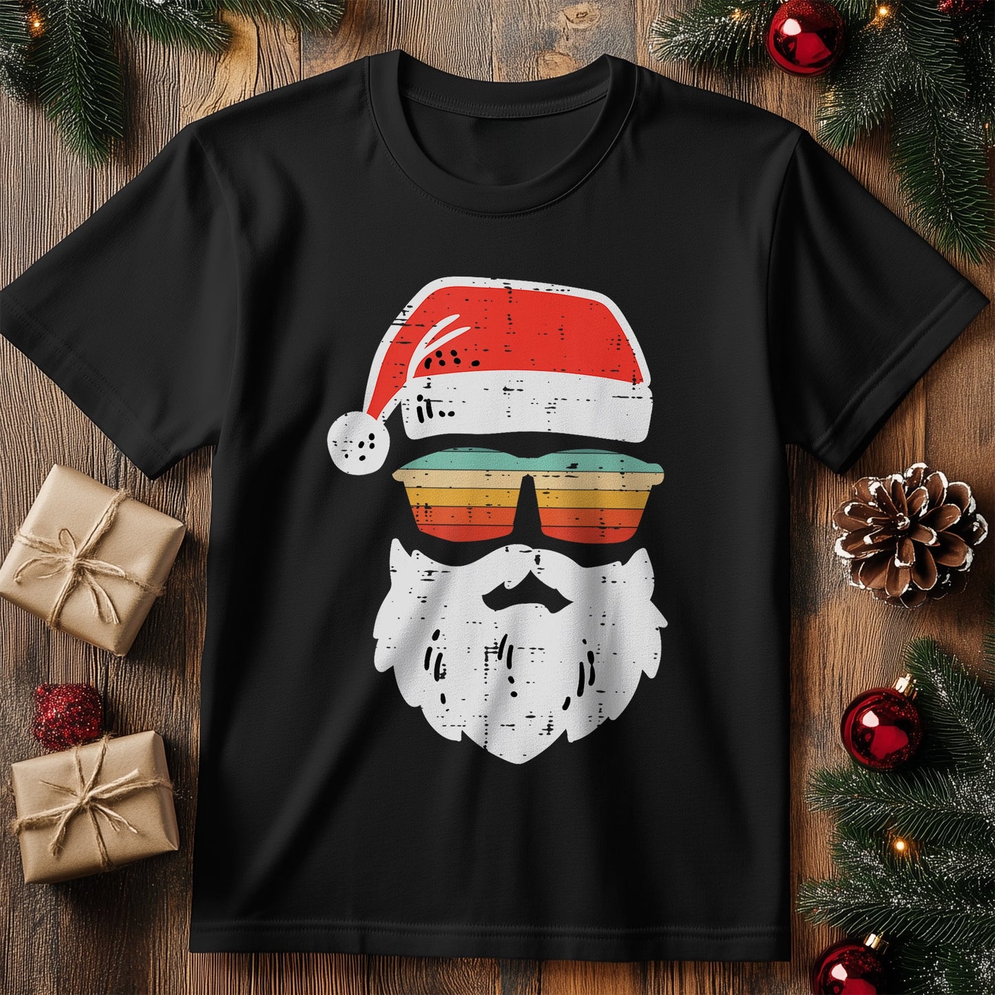 Santa Face Retro Sunglasses T-Shirt
