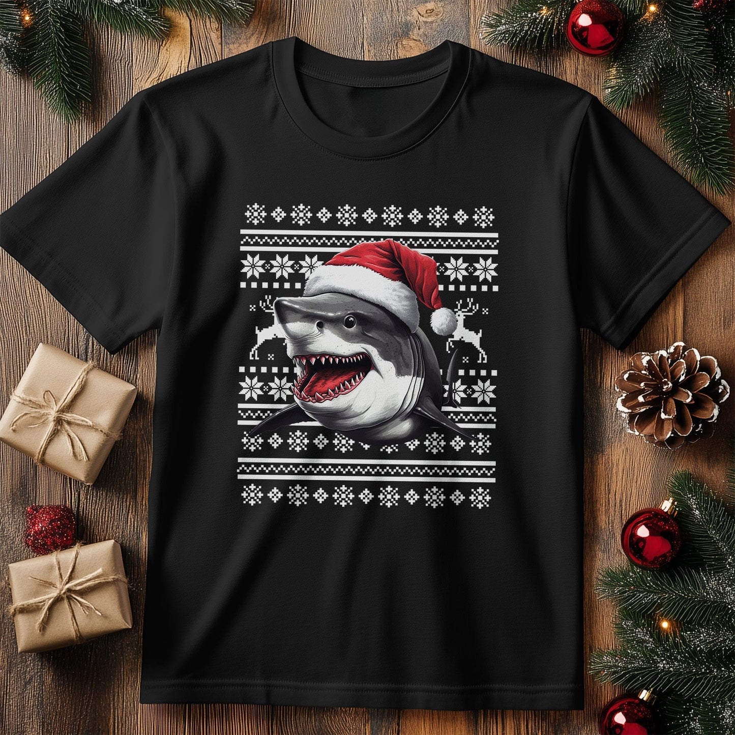 Great White Shark Santa Hat T-Shirt