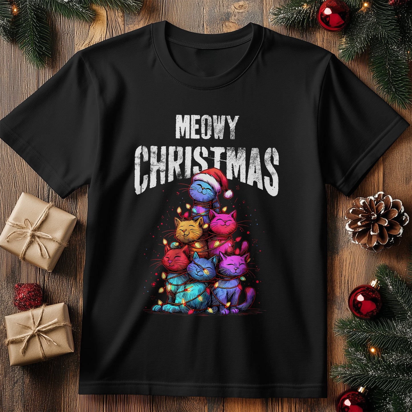 Meow Christmas Cat Mom T-Shirt -