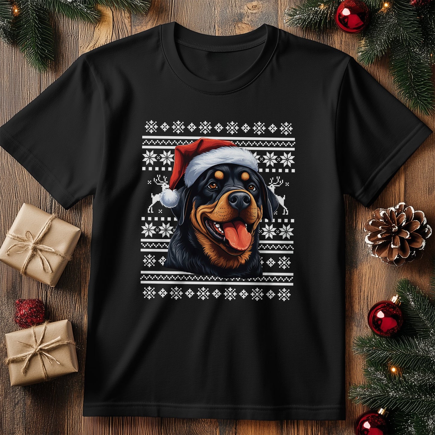 Rottweiler in Santa Hat T-shirt -