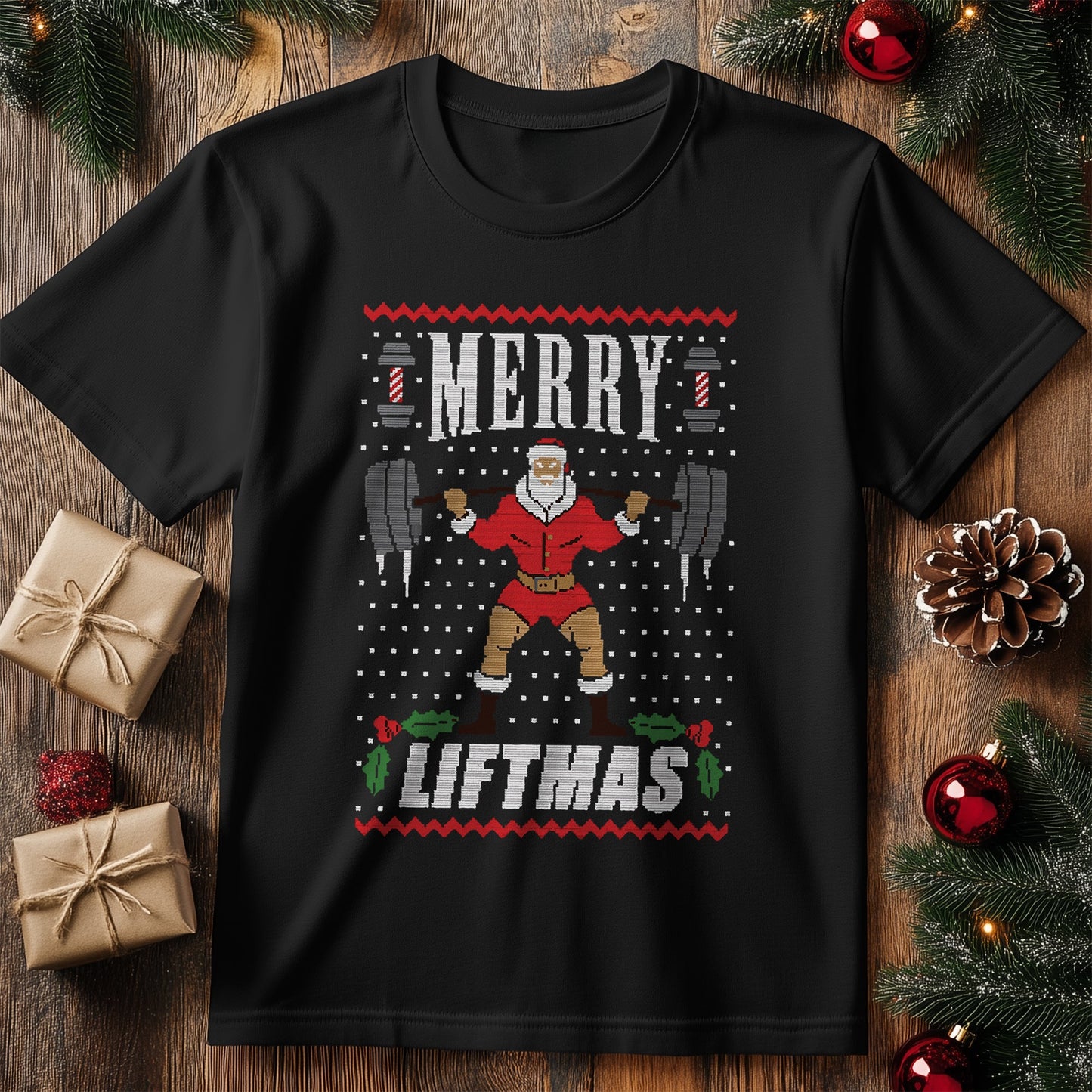 Merry Liftmas T-Shirt - Santa Gains!