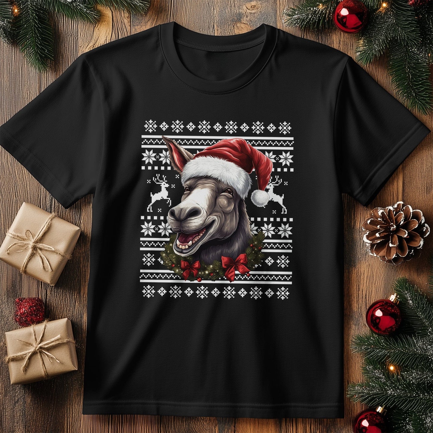 Donkey Jackass Santa Hat T-Shirt -