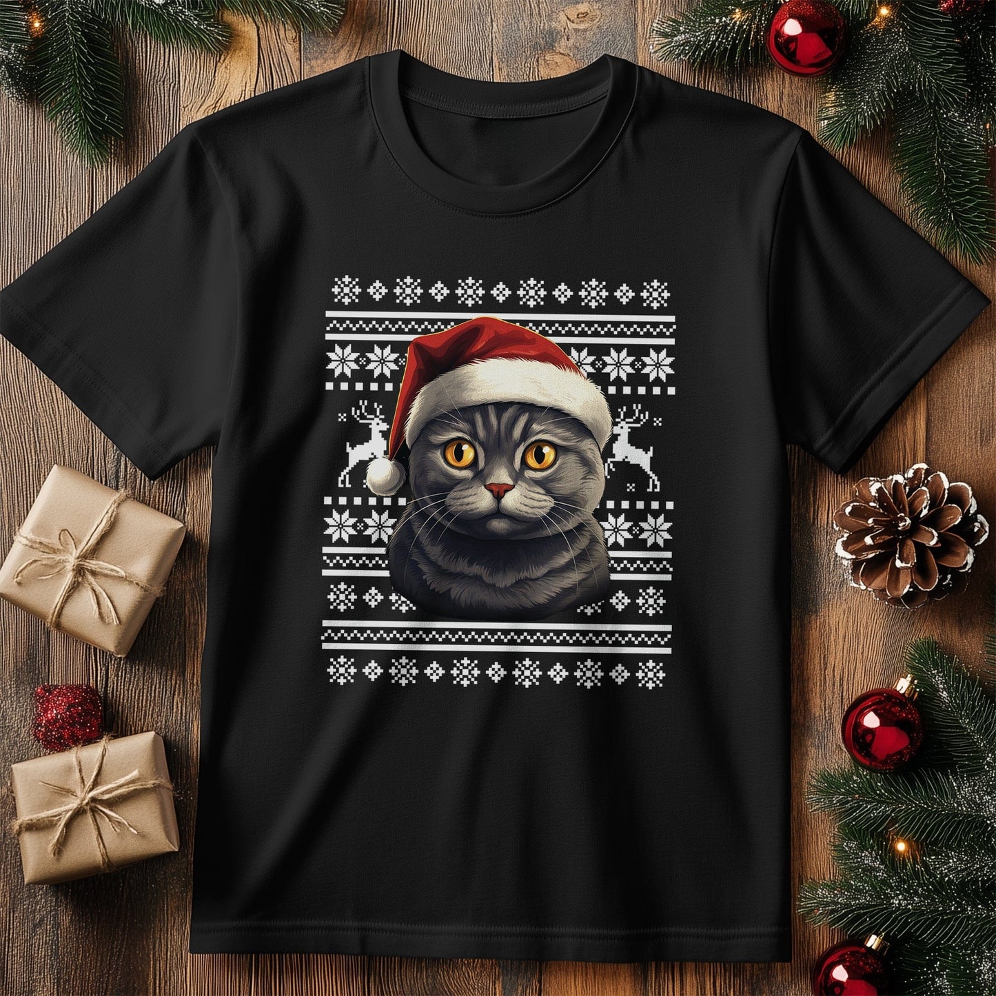 British Shirthairt Cat in Santa Hat