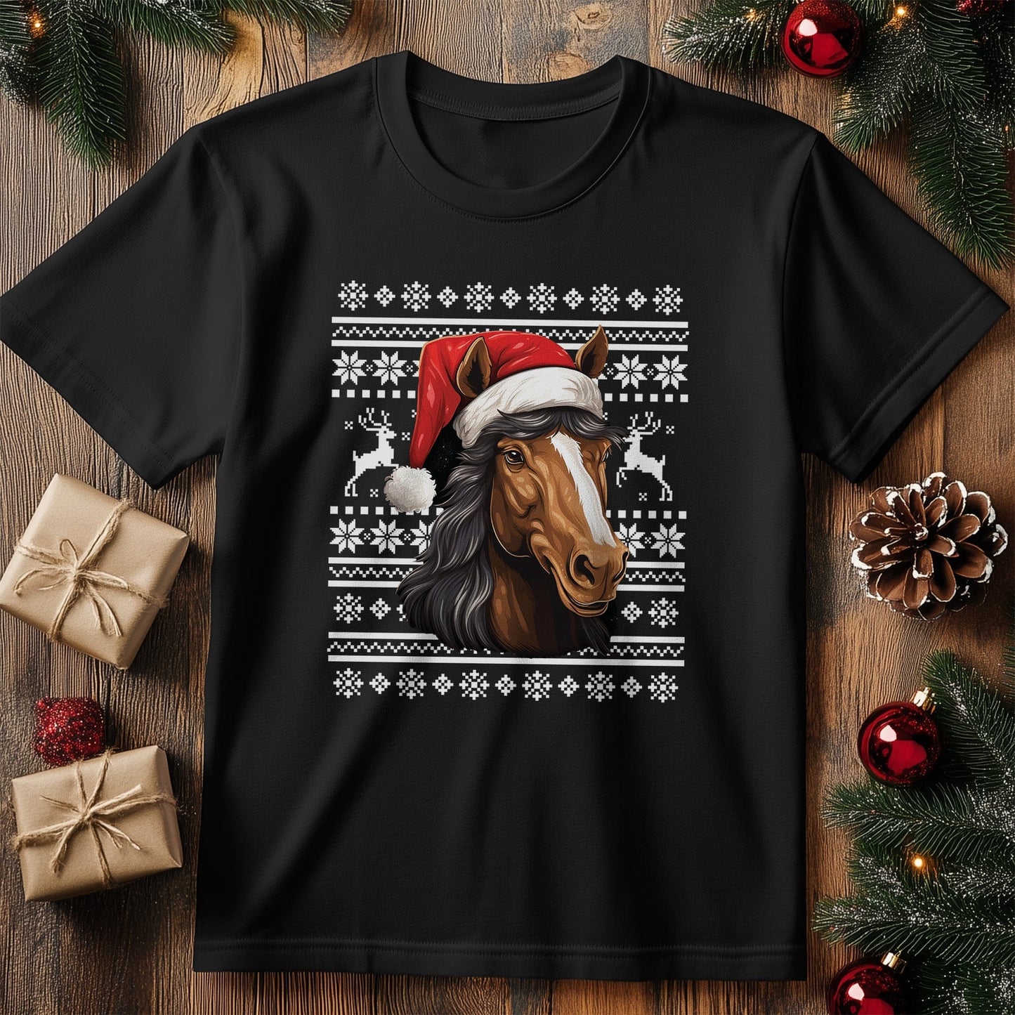 Horse Santa Hat T-shirt - Ho Ho Ho