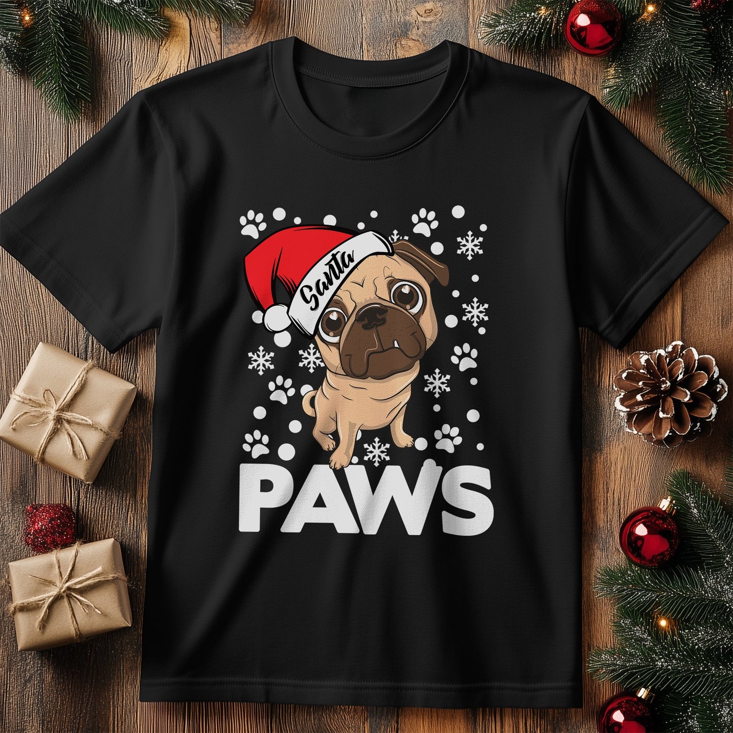 Santa Paws Pug Dog t-shirt -