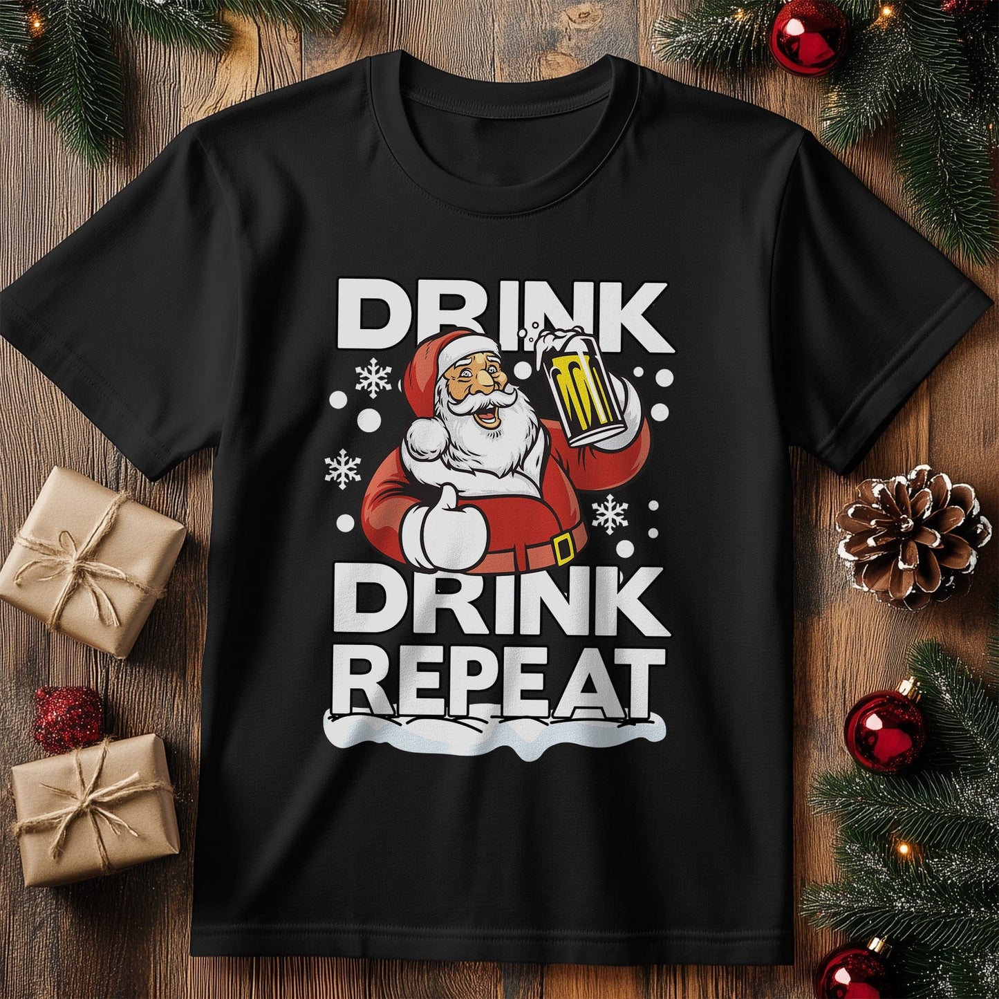Drink Drink Repeat Santa T-Shirt -