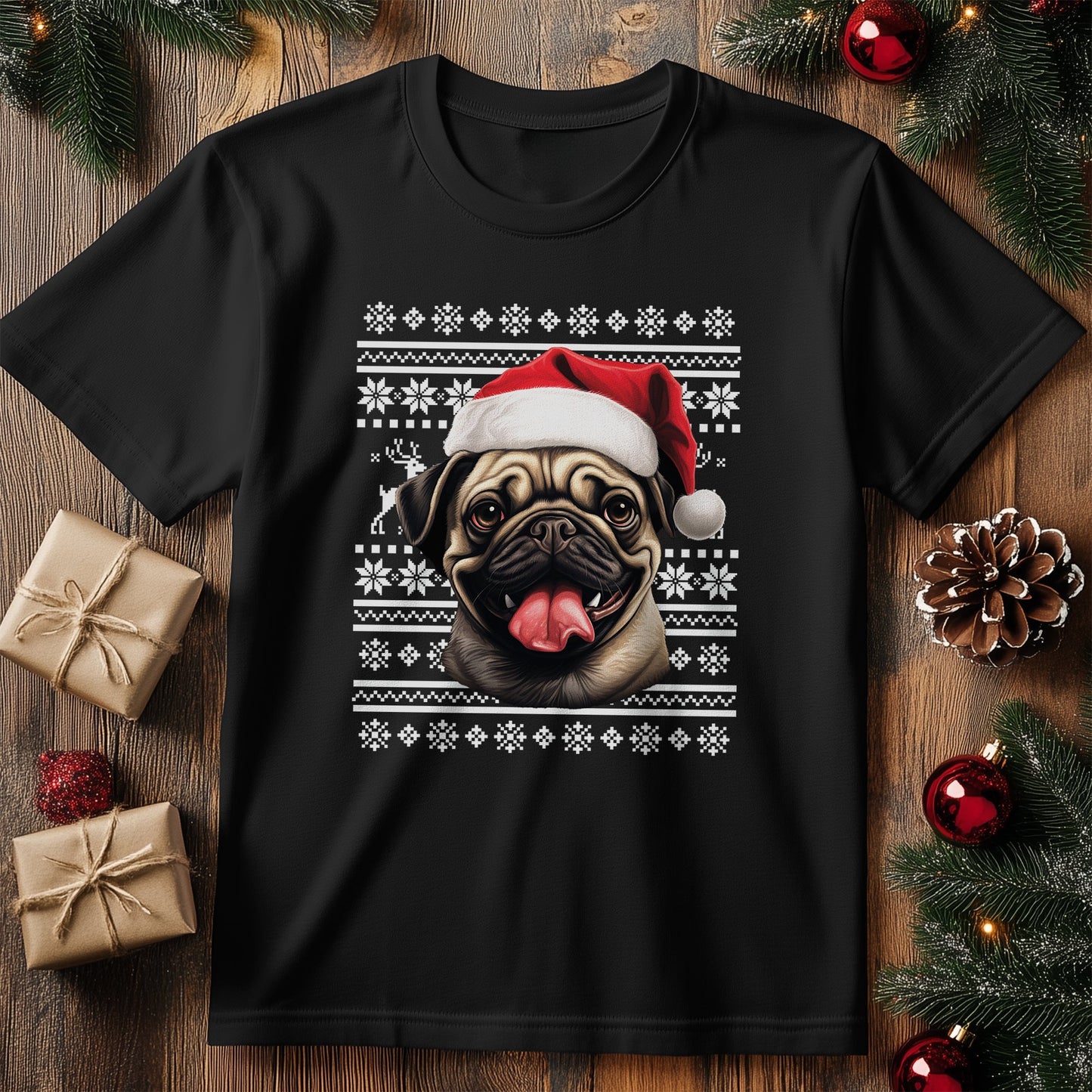 Pug Dog Santa Hat T-Shirt -