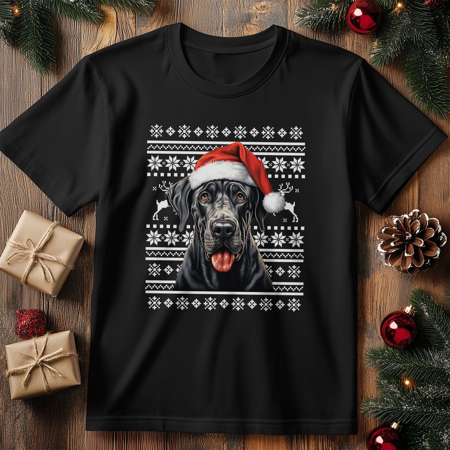 Great Dane in Santa Hat T-Shirt -