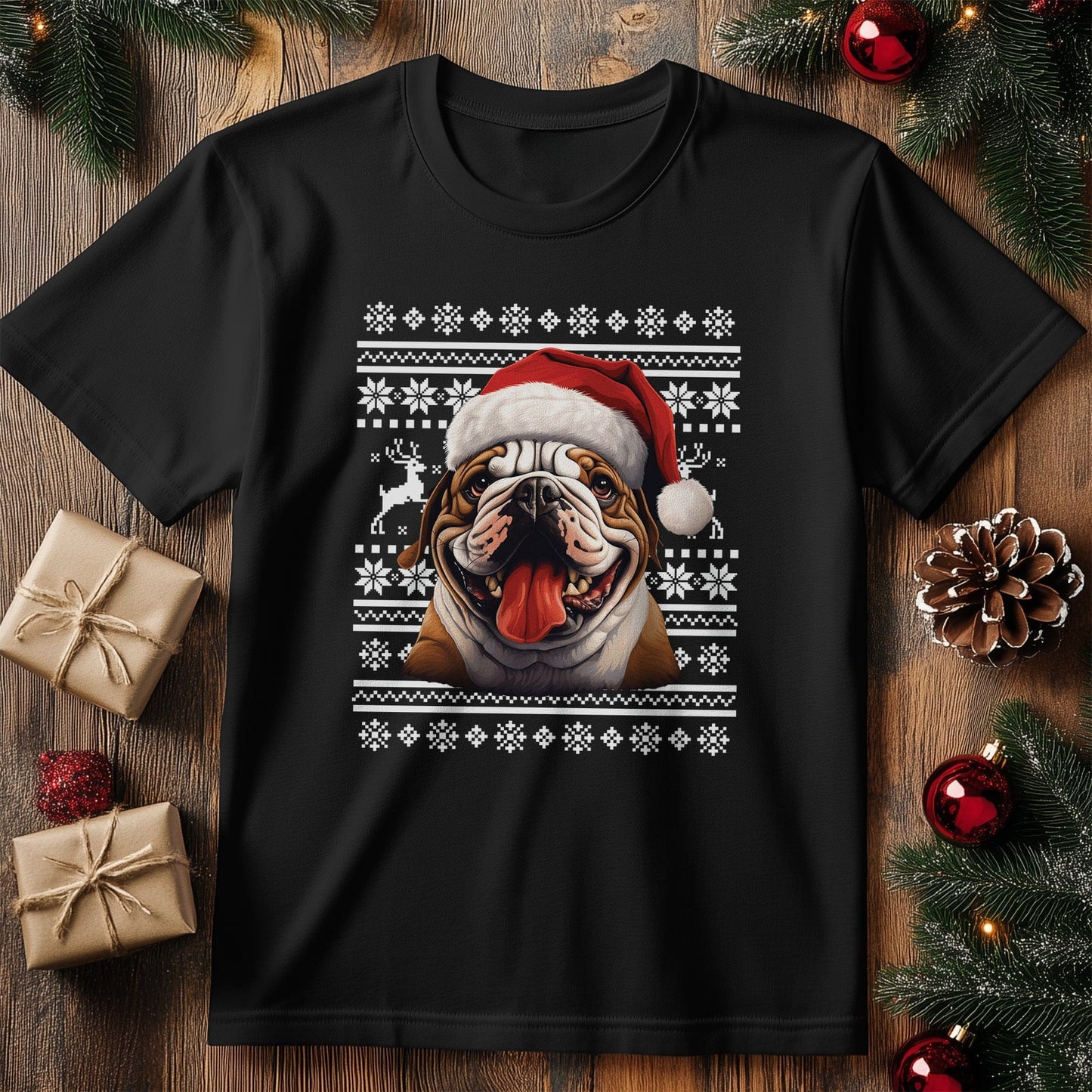Bulldog Santa Hat T-Shirt - Holiday
