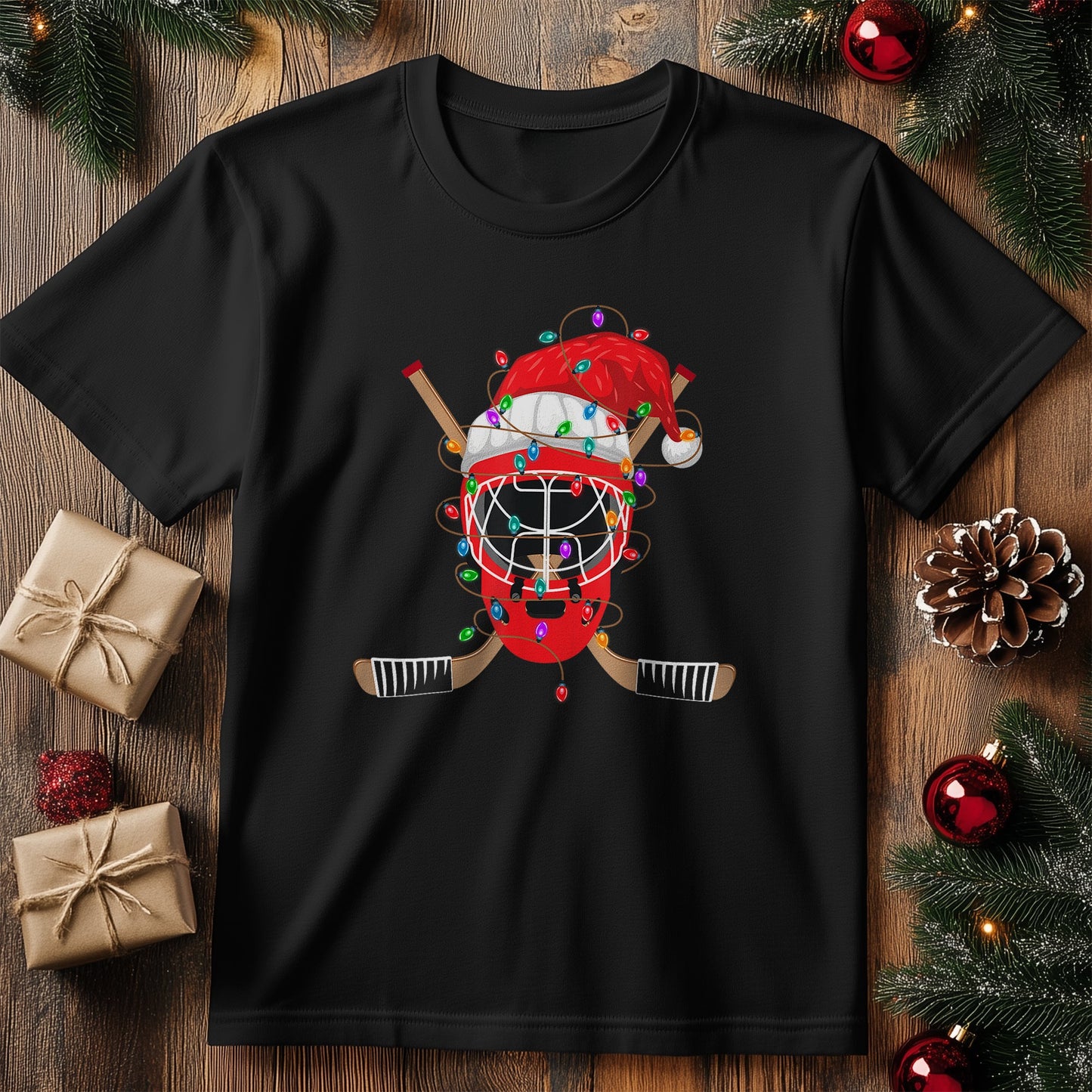 Santa Hat Hockey Player T-Shirt -