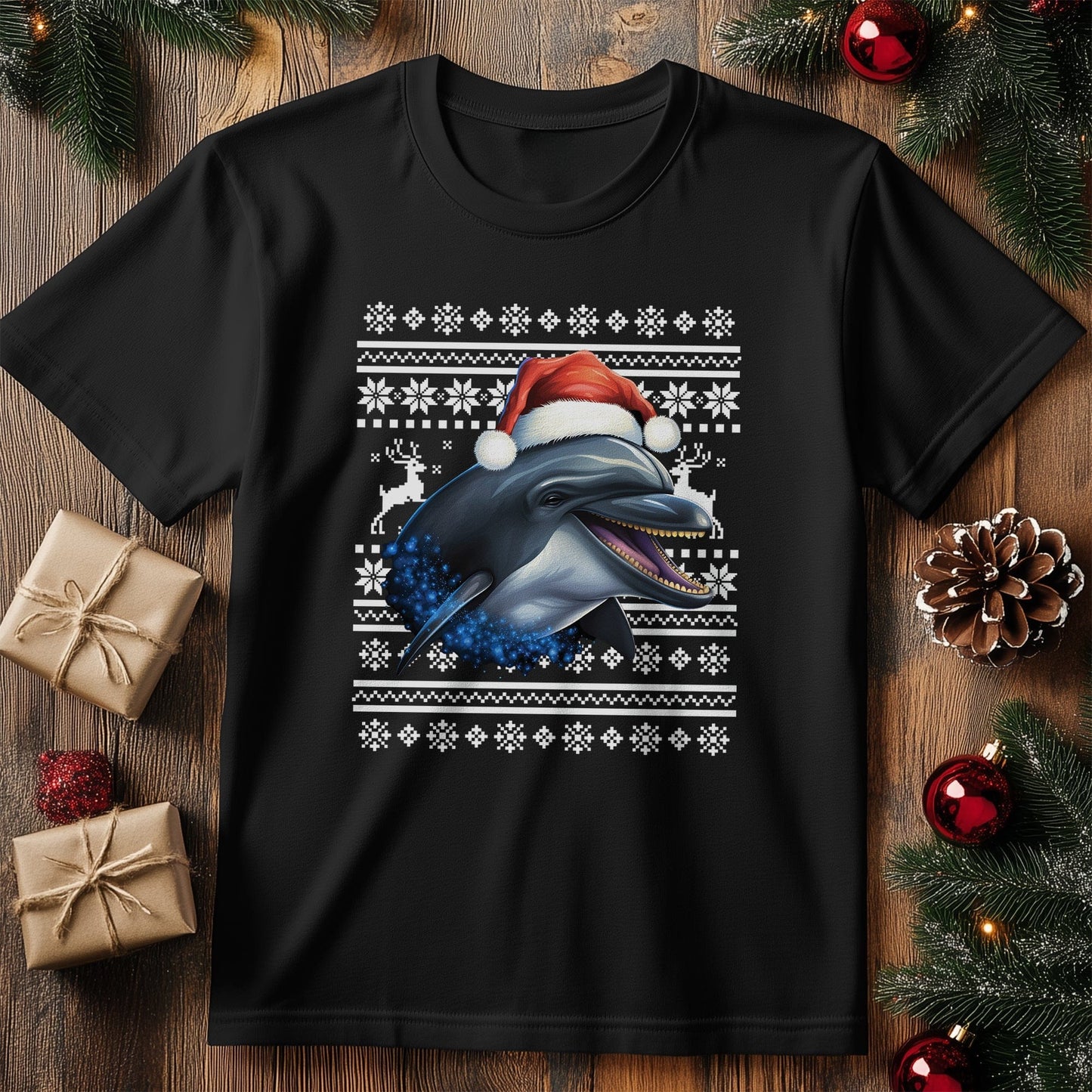 Dolphin in a Santa Hat T-Shirt -