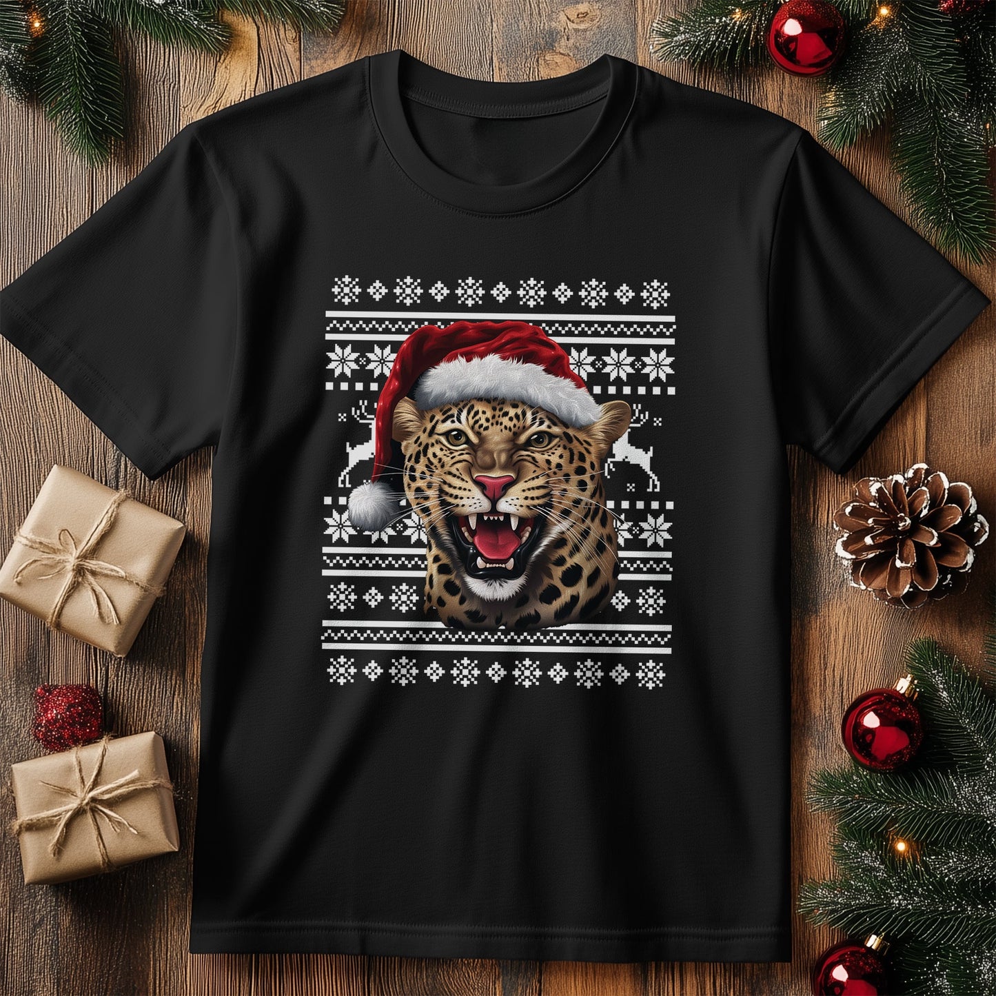 Leopard Santa Hat T-Shirt -
