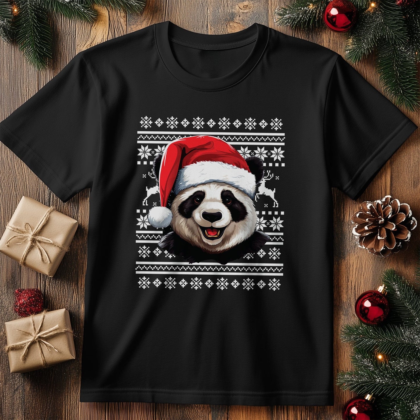 Christmas Panda Santa Hat T-Shirt -