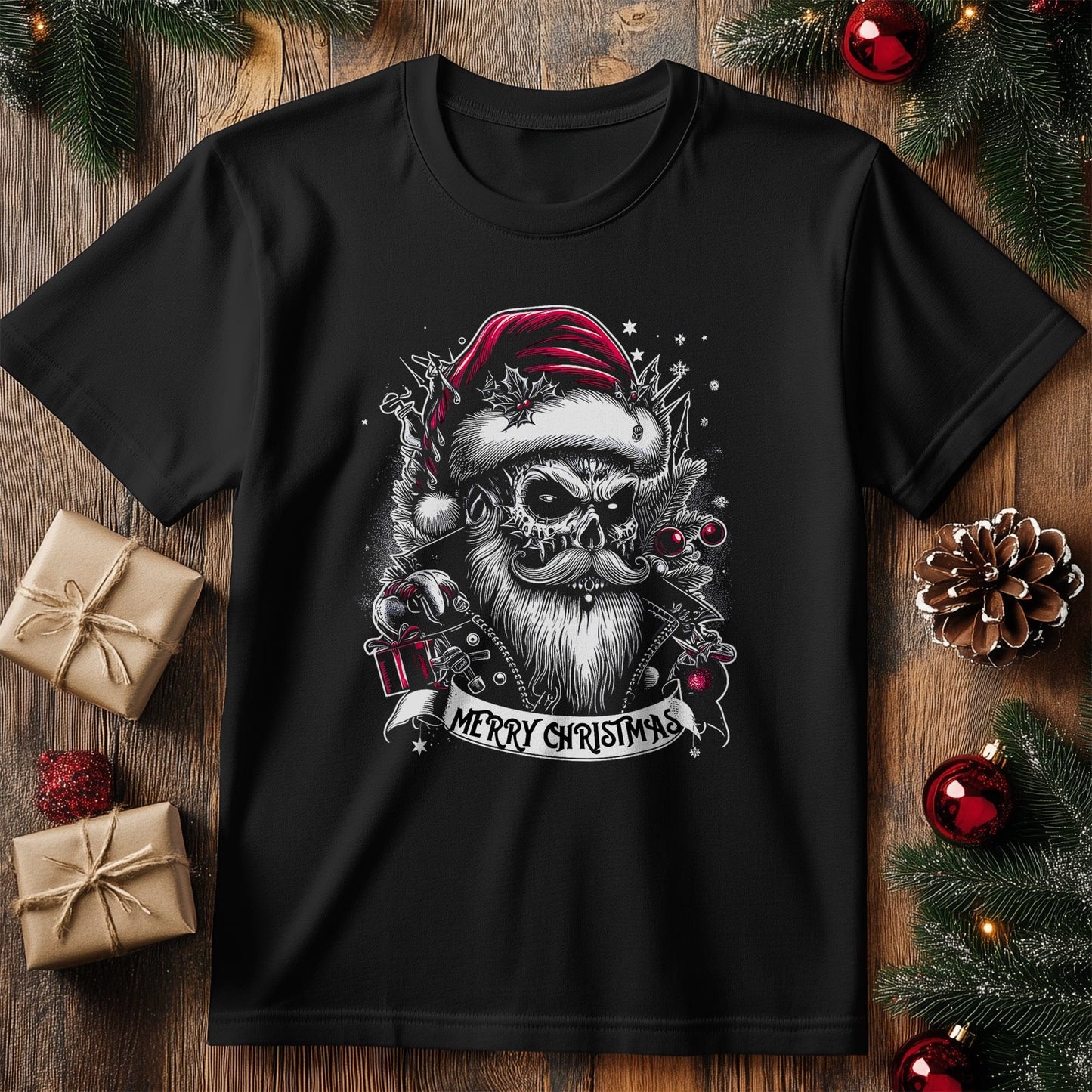 Goth Christmas Santa Skull Tee -