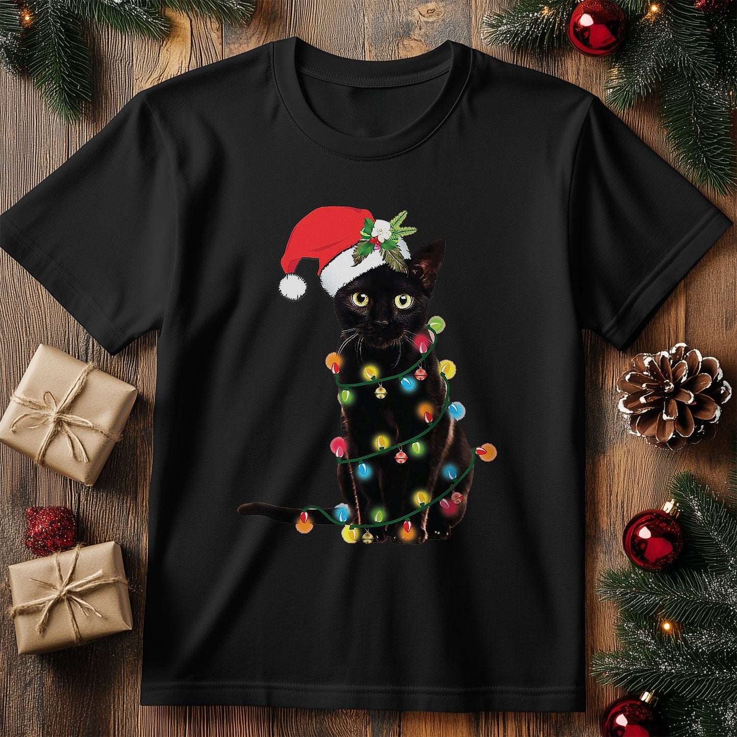Cat-Christmas Lights T-Shirt -