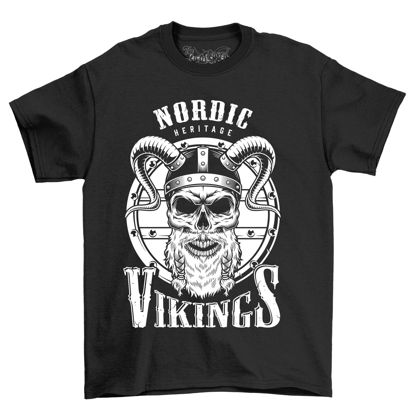 Nordic Vikings Bearded Skull Shield T-Shirt