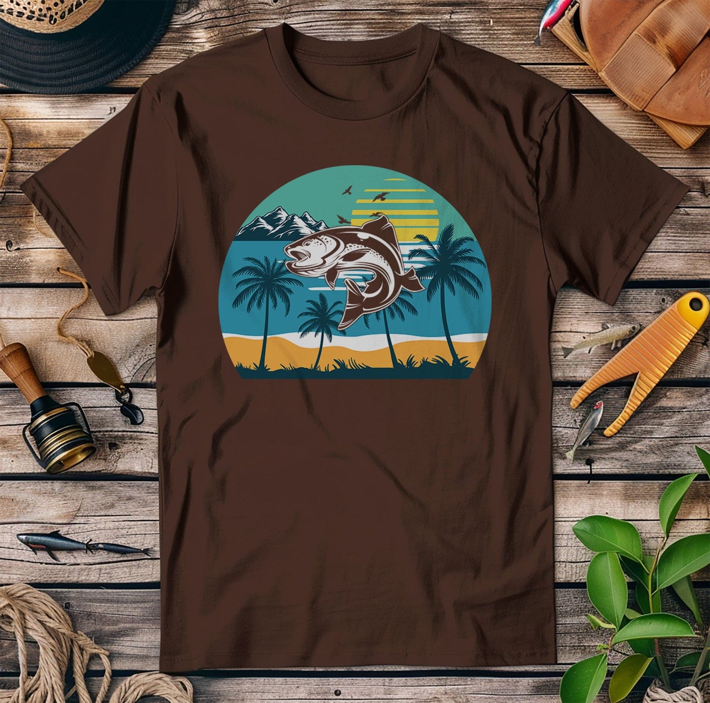 Fish Sunset Palm Trees T-Shirt