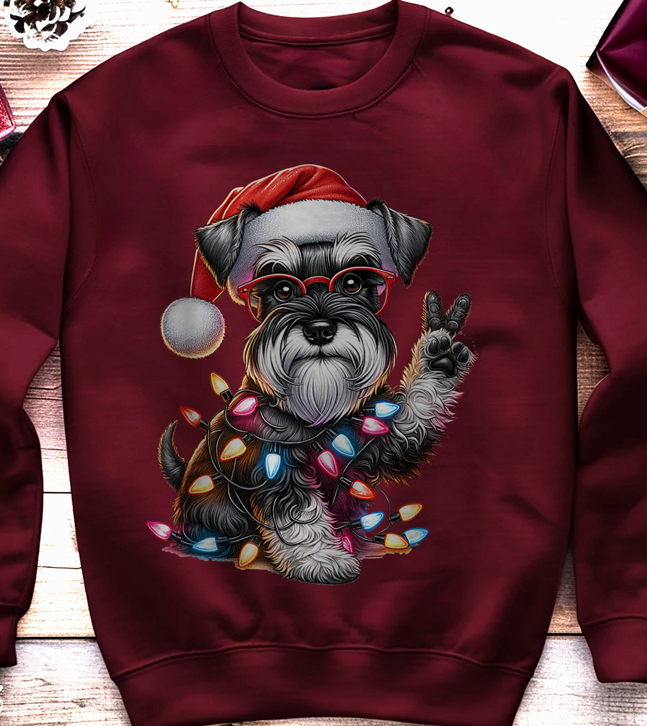 Peace Hand Miniature Schnauzer Santa Sweatshirt