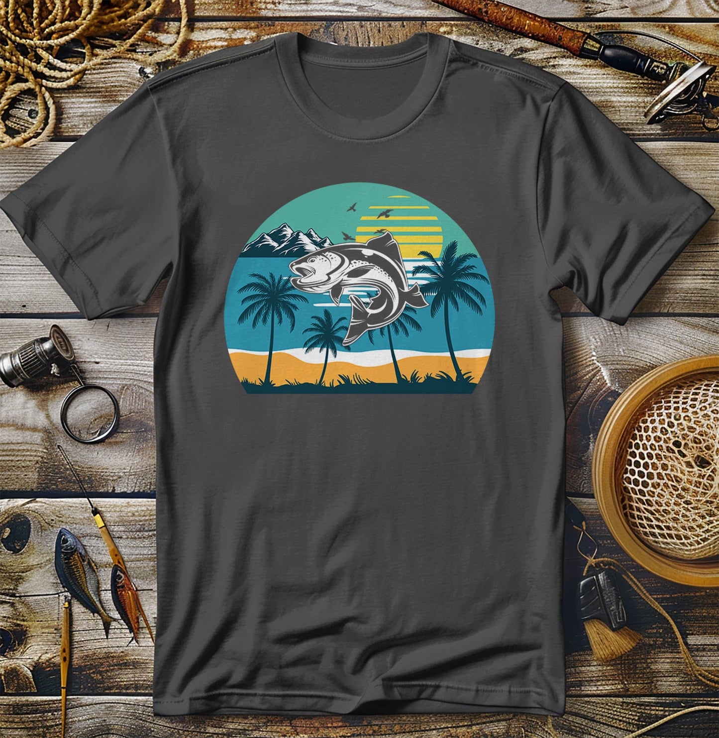 Fish Sunset Palm Trees T-Shirt
