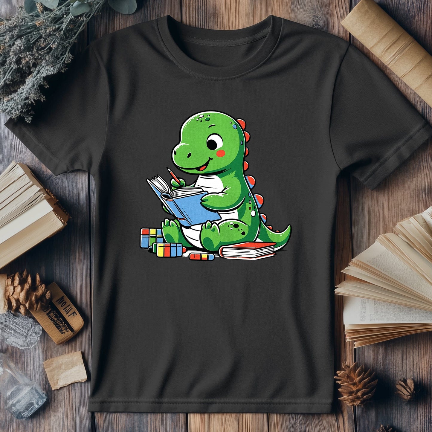 Cute Dino Reading T-Shirt