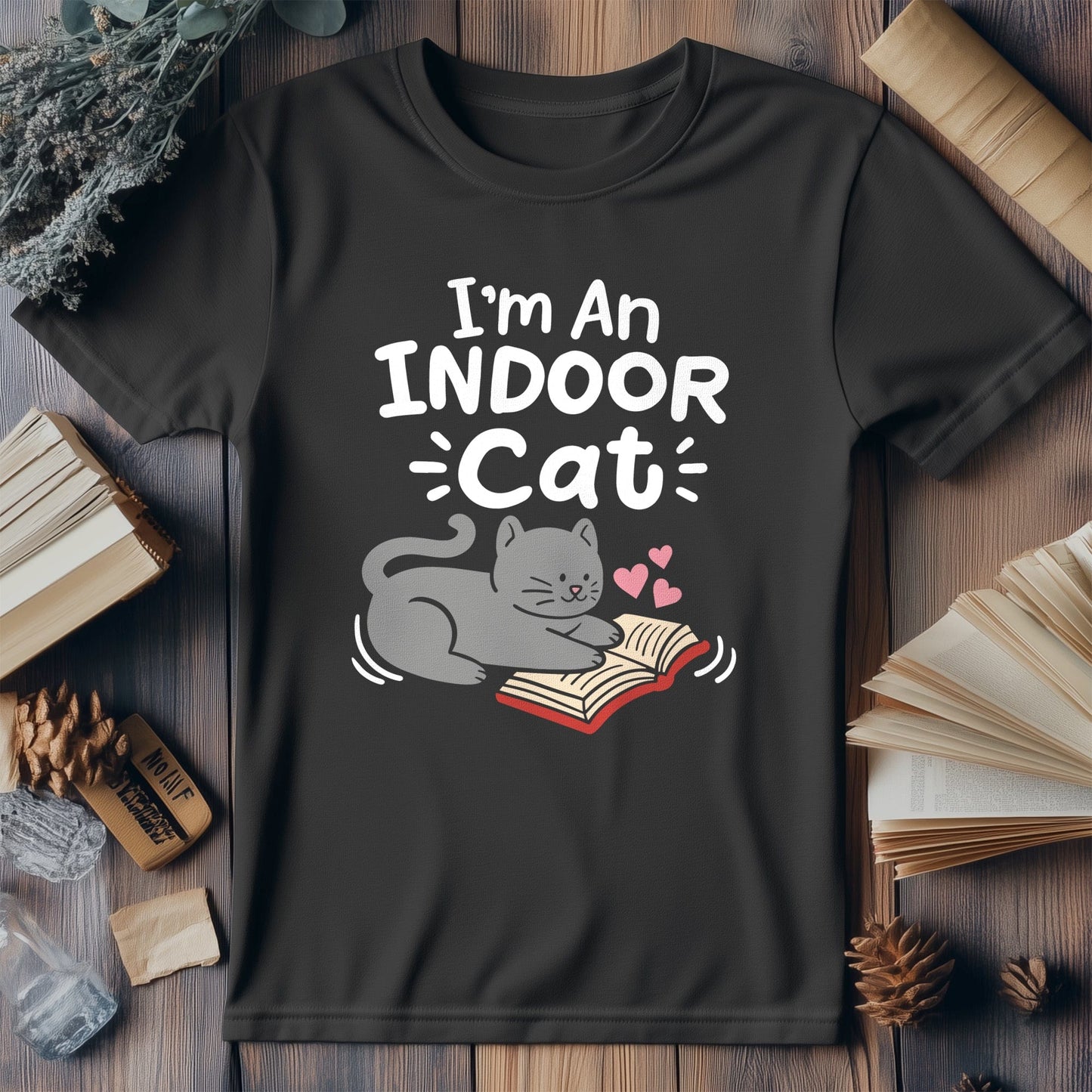 Indoor Cat Reading  Kids Tee