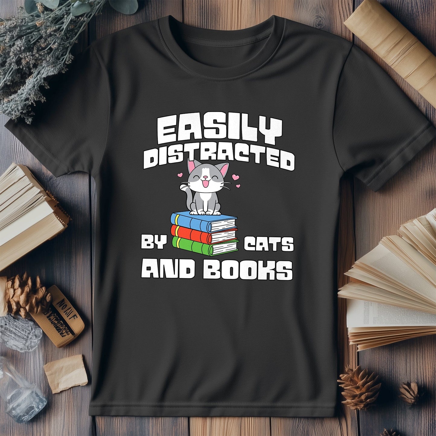 Distracted by Cats and Reading Kids Tee