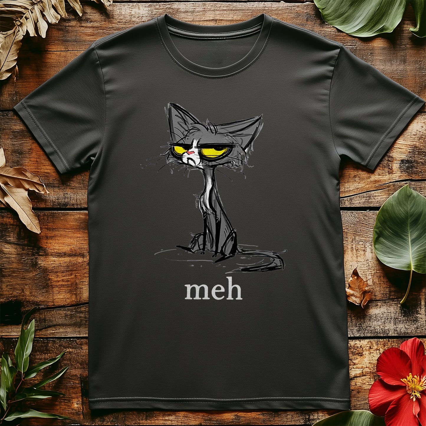 Scetched Cat Meh T-shirt -