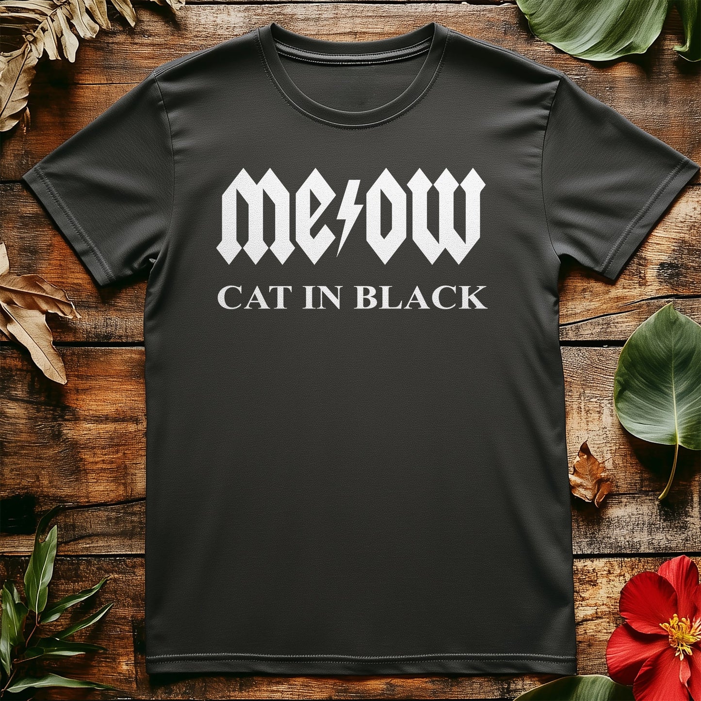 Meow Cat in Black T-Shirt -
