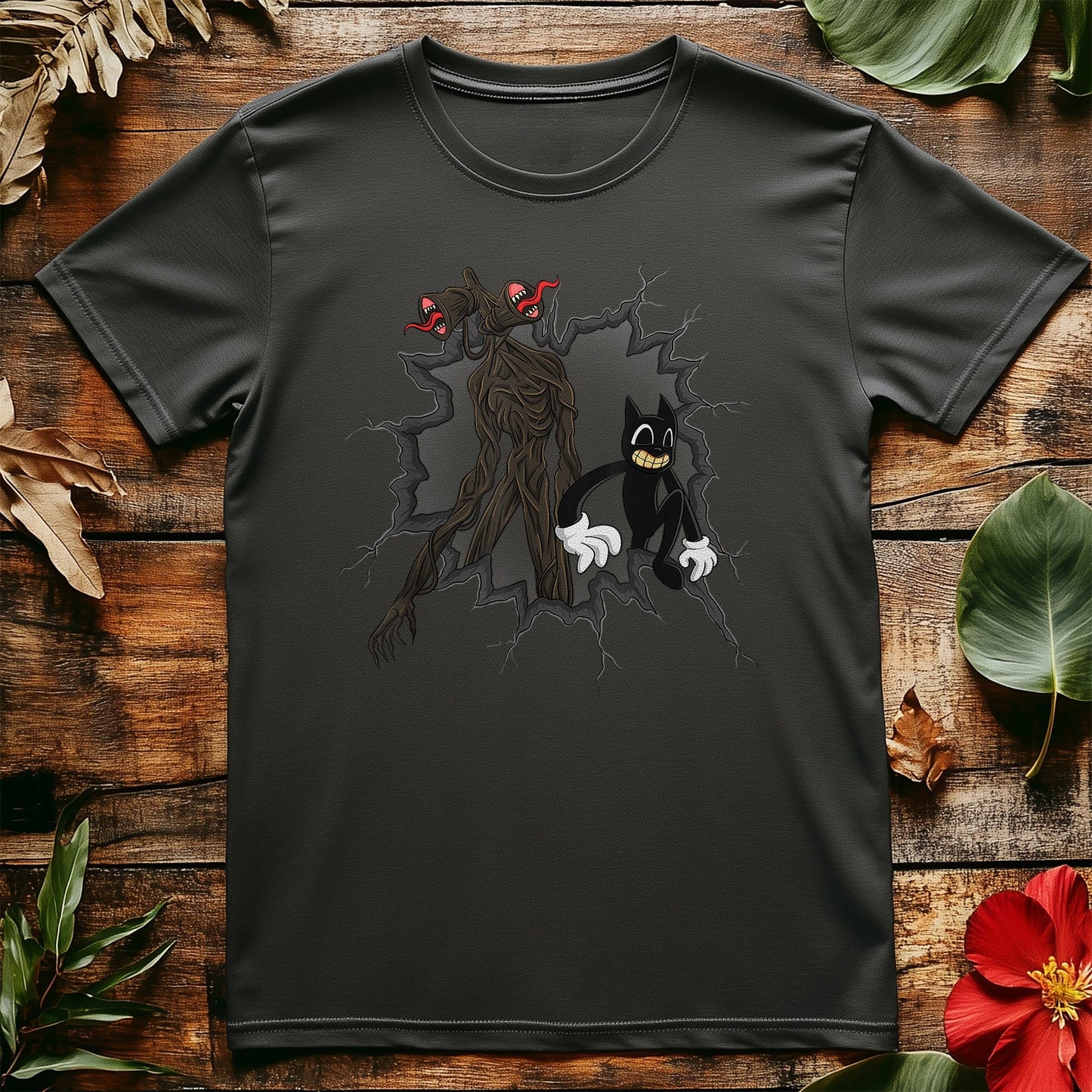 Cartoon Cat & Siren Head T-Shirt -