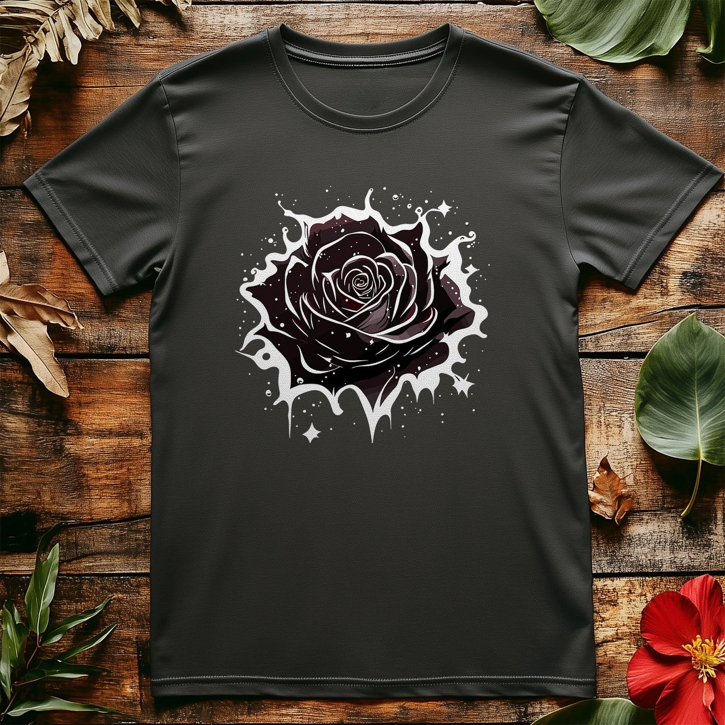Flower74 Black Rose T-shirt - Embrace