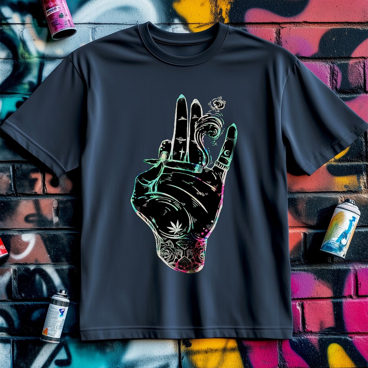 Cannabis Hand T-Shirt - Peace, Love,