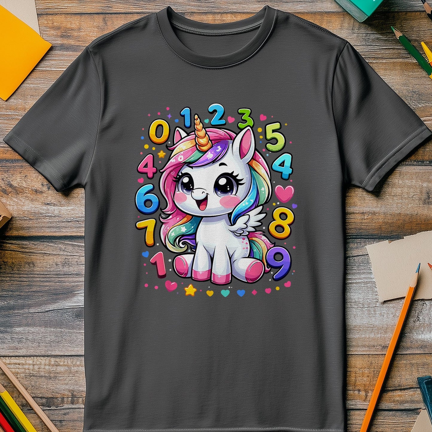 Cute Unicorn Numbers Math Day Kids Tee
