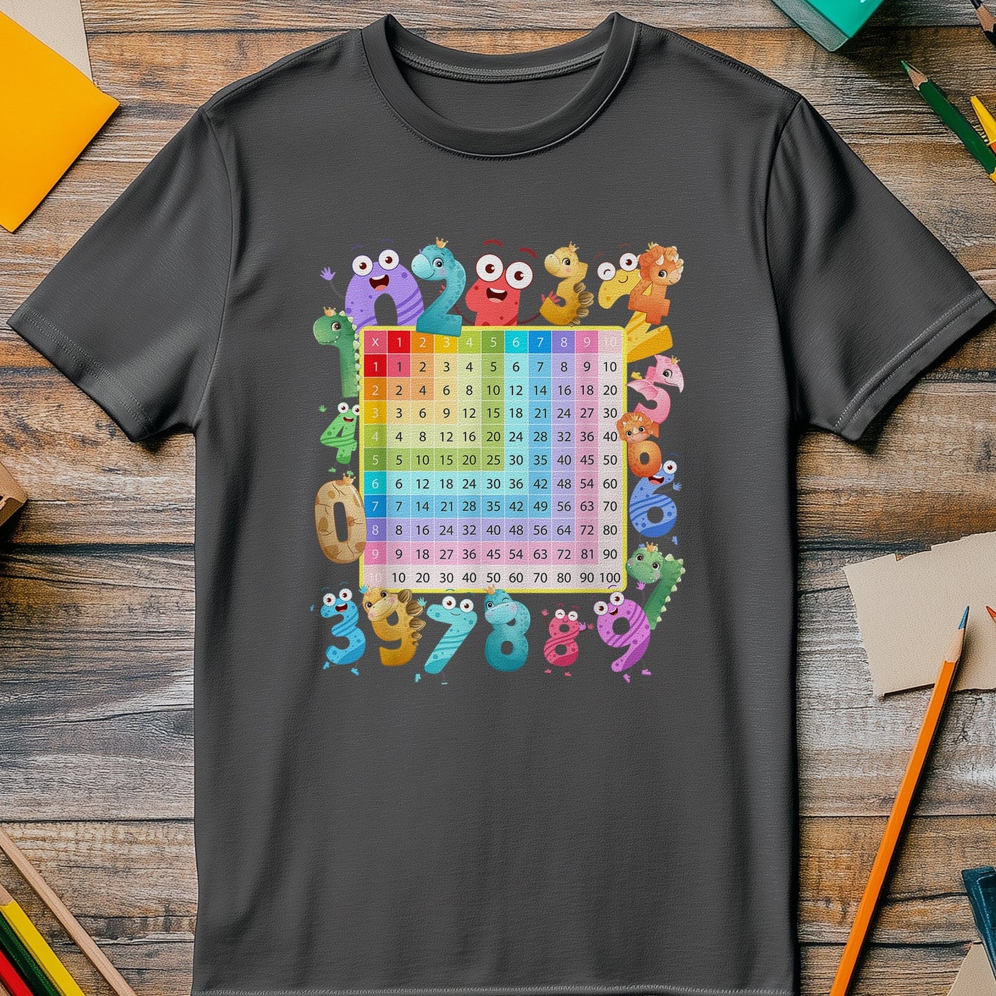 Dino Number Table Math Day Kids Tee