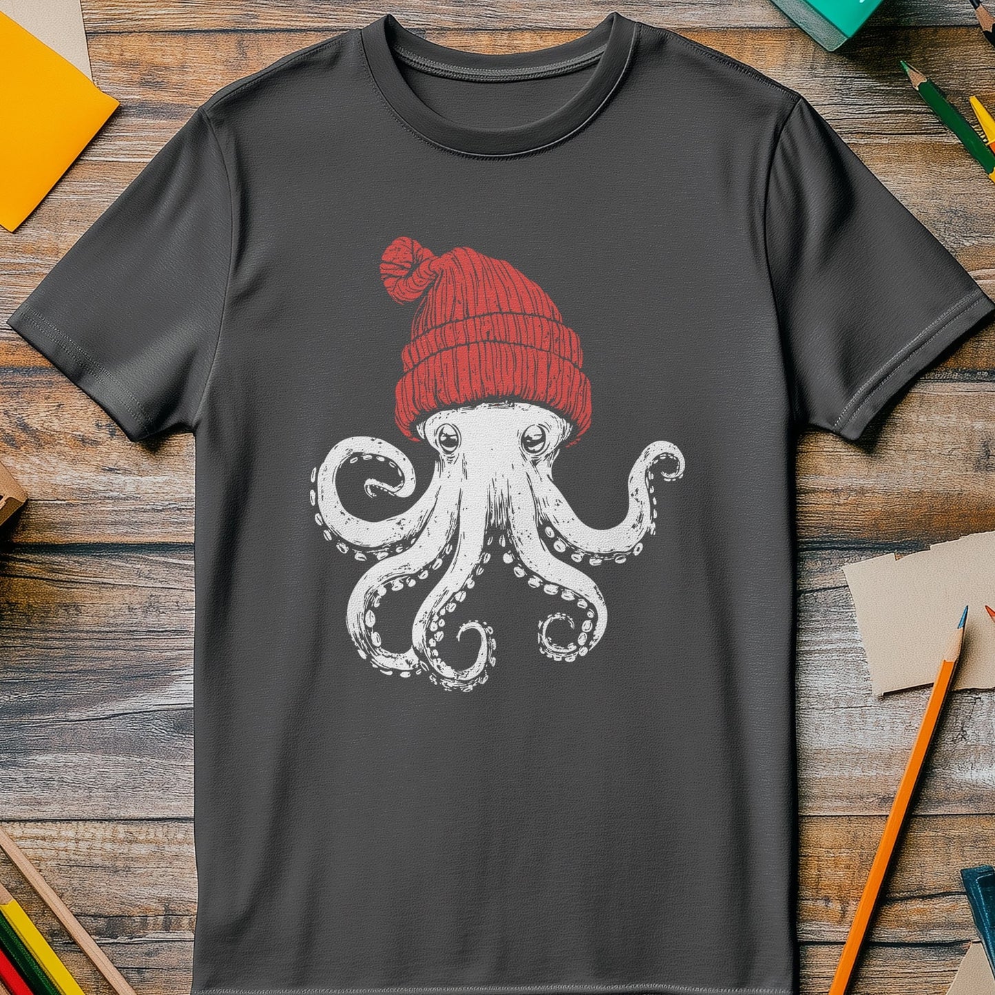 Octopus in a Red Beanie t-shirt