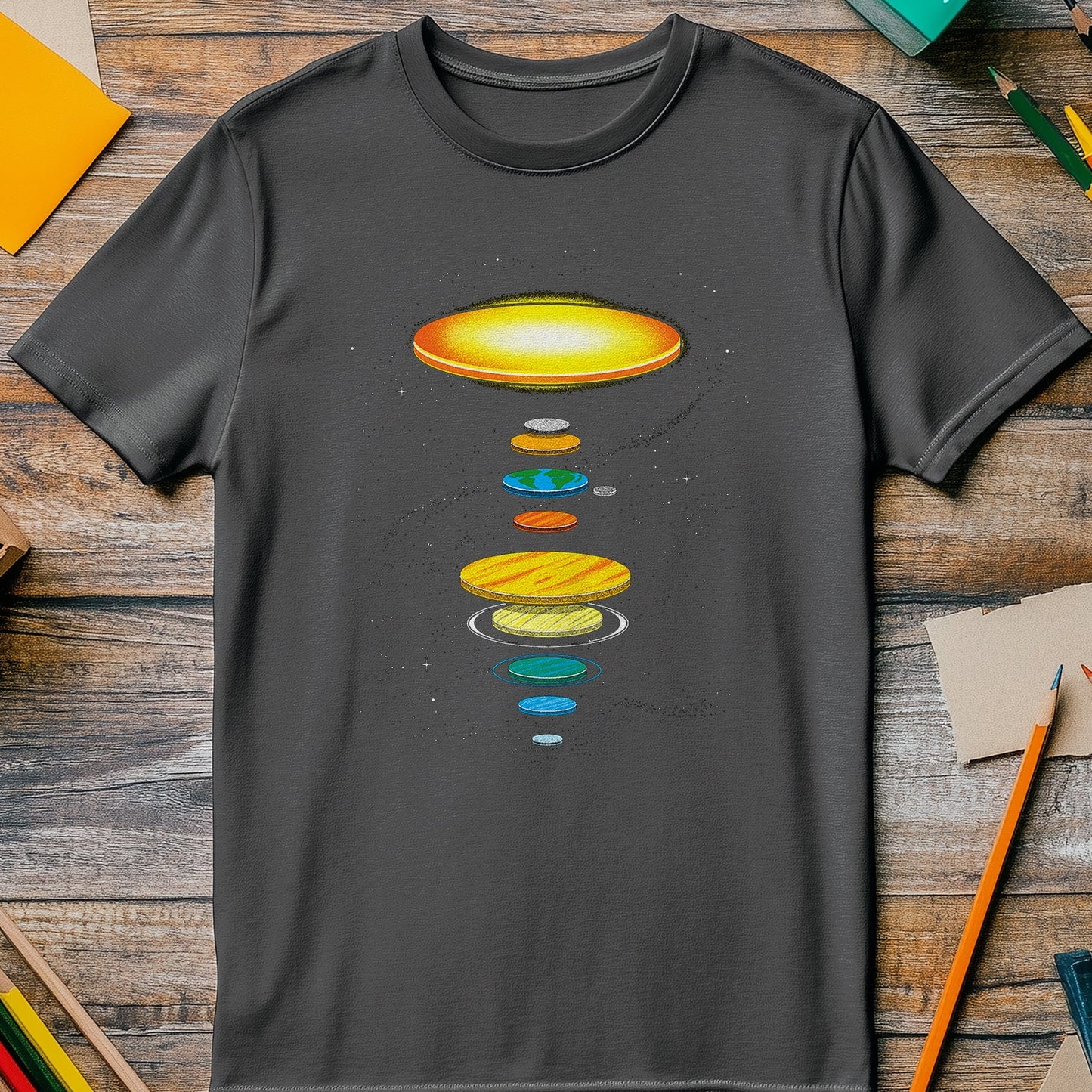 Flat-Solar-System T-Shirt - Cosmic Fun