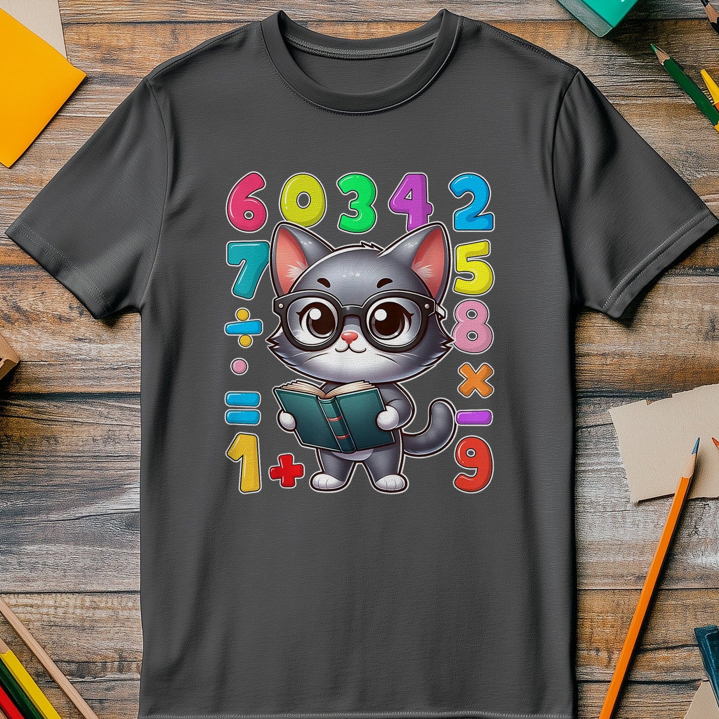 School Cat Numbers Day Kids Tee