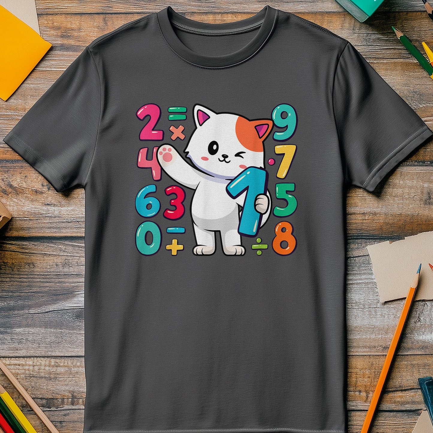 Cool Cat Numbers Math Day Kids Tee