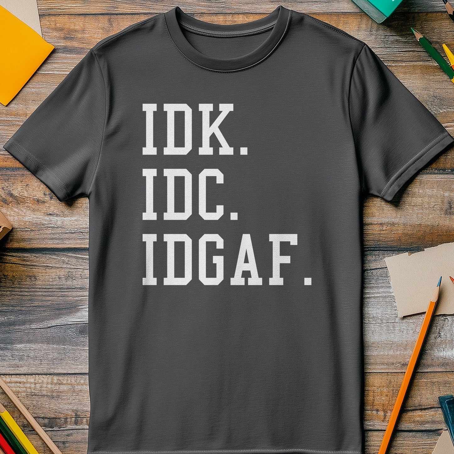 IDK IDC IDGAF T-Shirt - The Ultimate