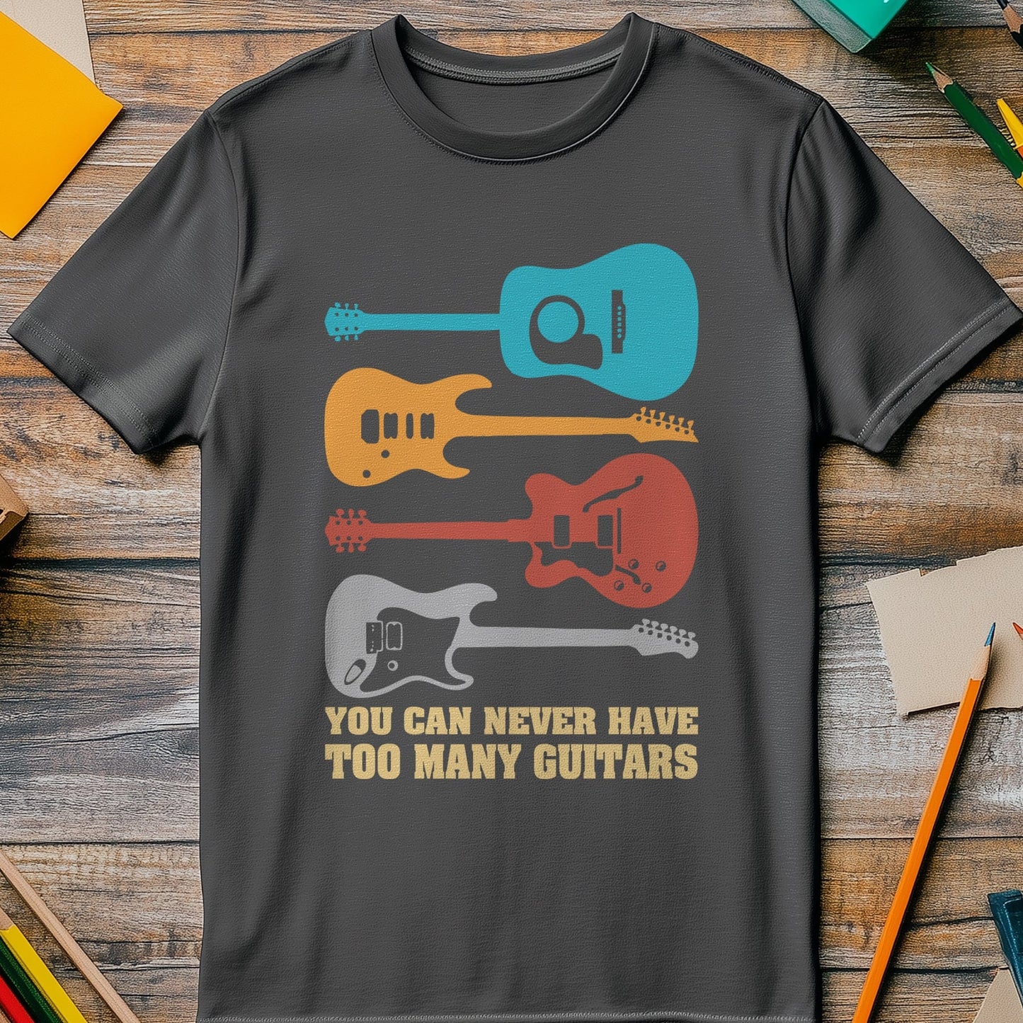 Too Many Guitars 4 T-shirt - Rock On