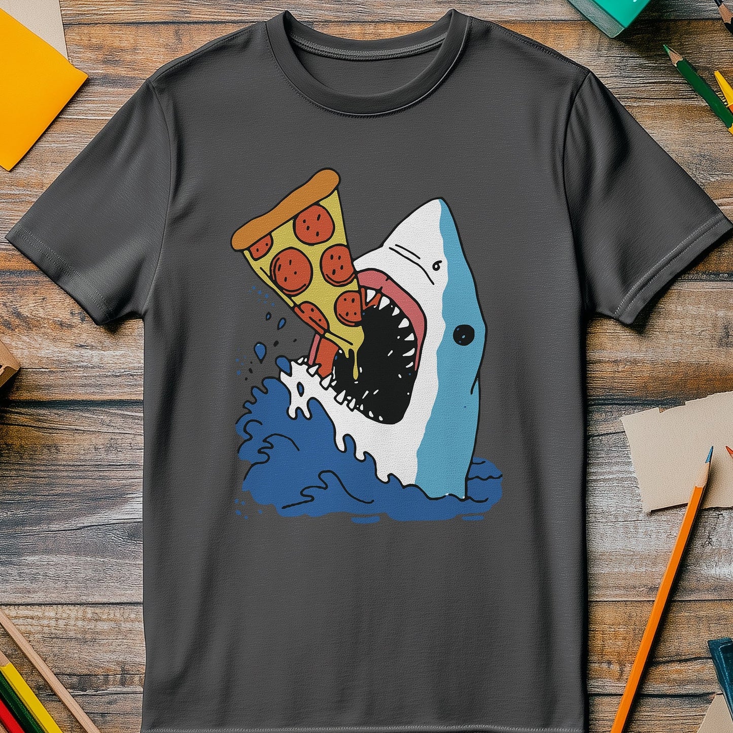Shark Attack Pizza T-shirt -