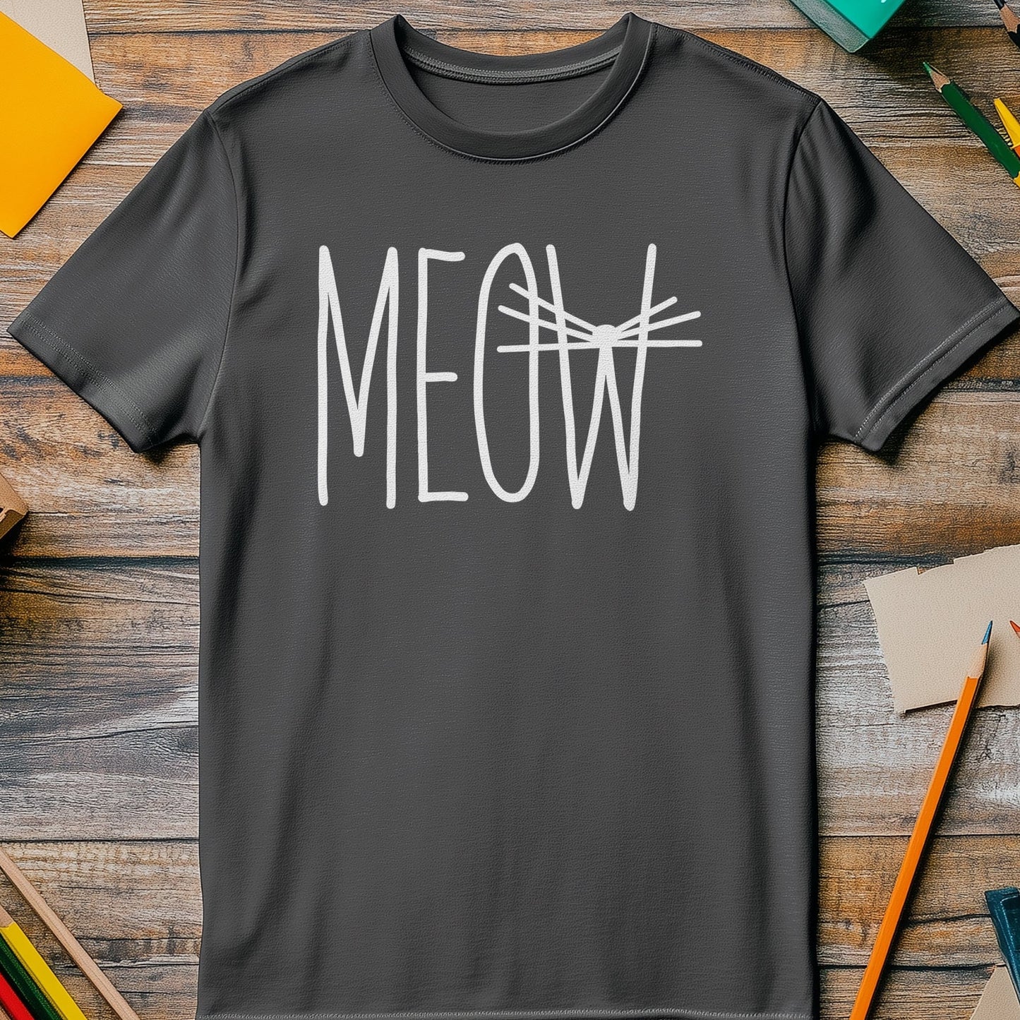 Meow Text Whisker for Black T-shirt