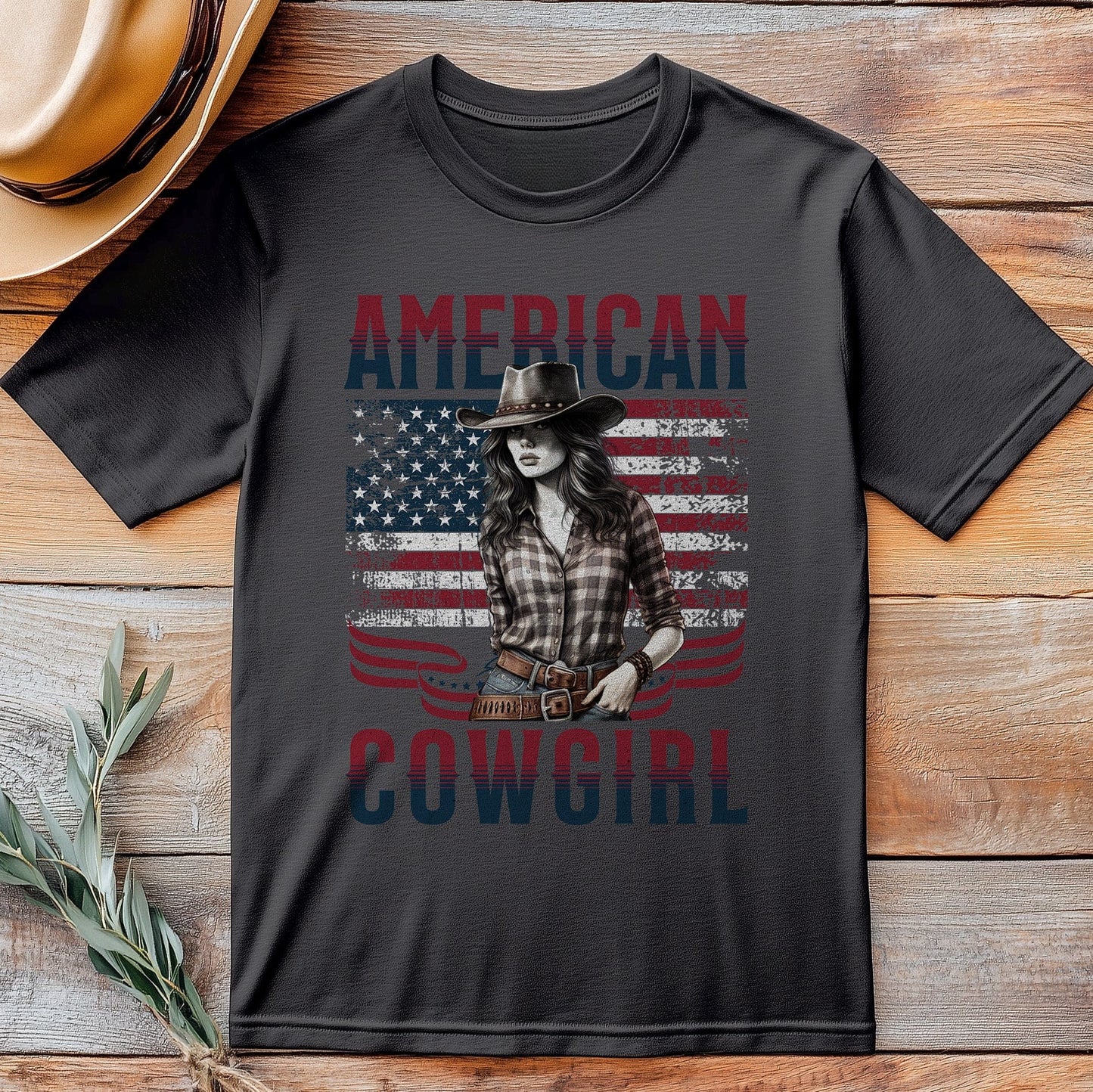 American Cowgirl T-shirt us flag