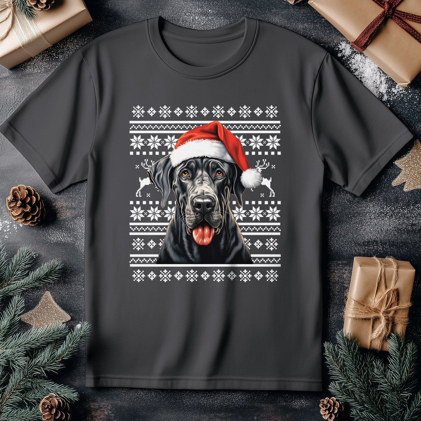 Great Dane in Santa Hat T-Shirt -
