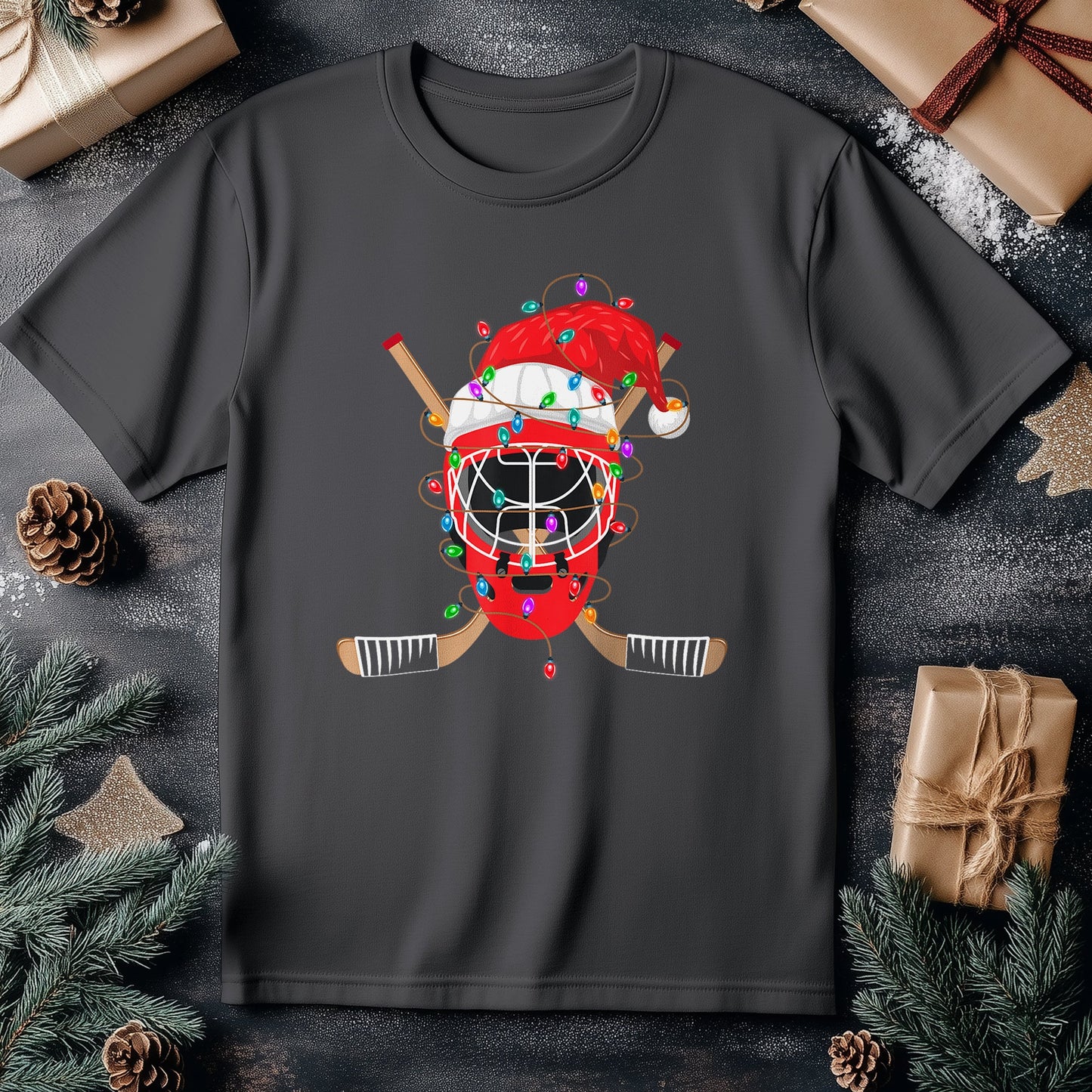 Santa Hat Hockey Player T-Shirt -