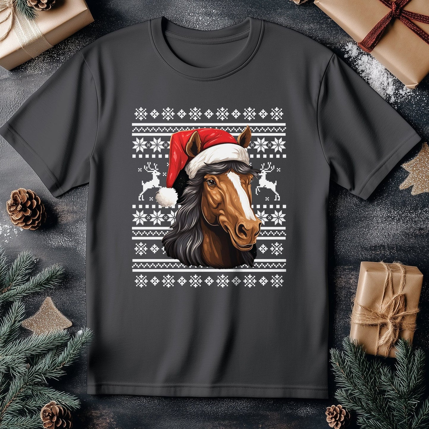 Horse Santa Hat T-shirt - Ho Ho Ho