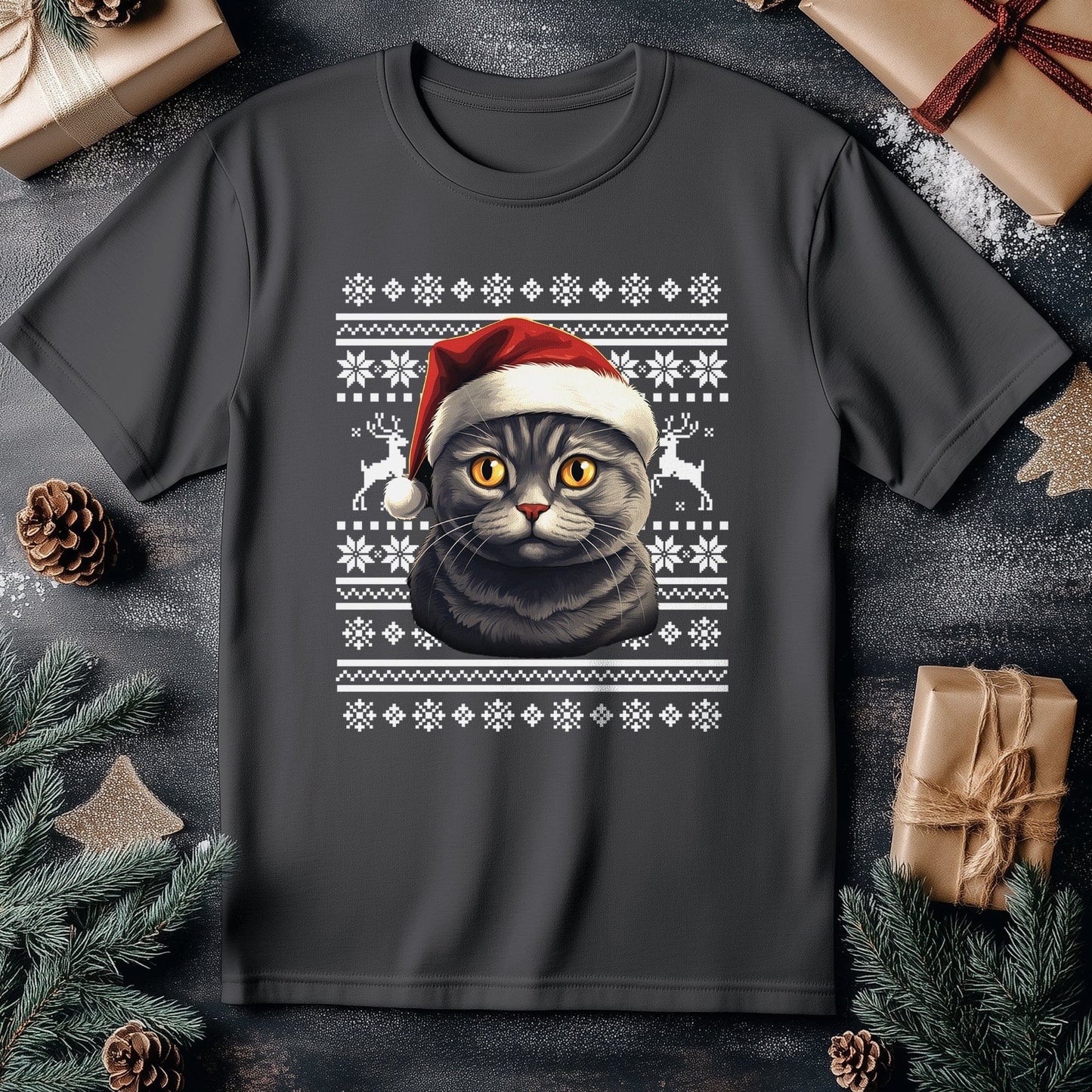 British Shirthairt Cat in Santa Hat
