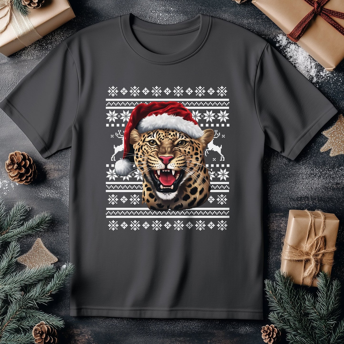 Leopard Santa Hat T-Shirt -