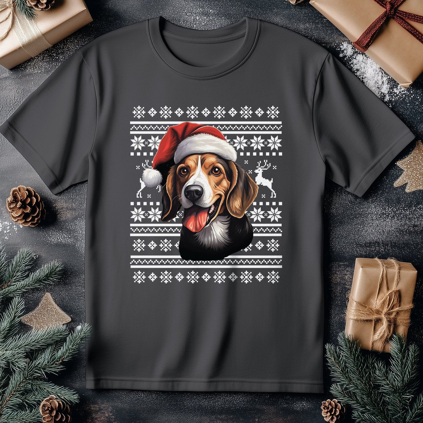 Beagle Dog Santa Hat T-Shirt